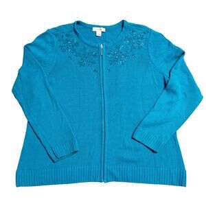CJ Banks Turquoise Beaded Zip-Up Cardigan Sweater – Women’s 1X